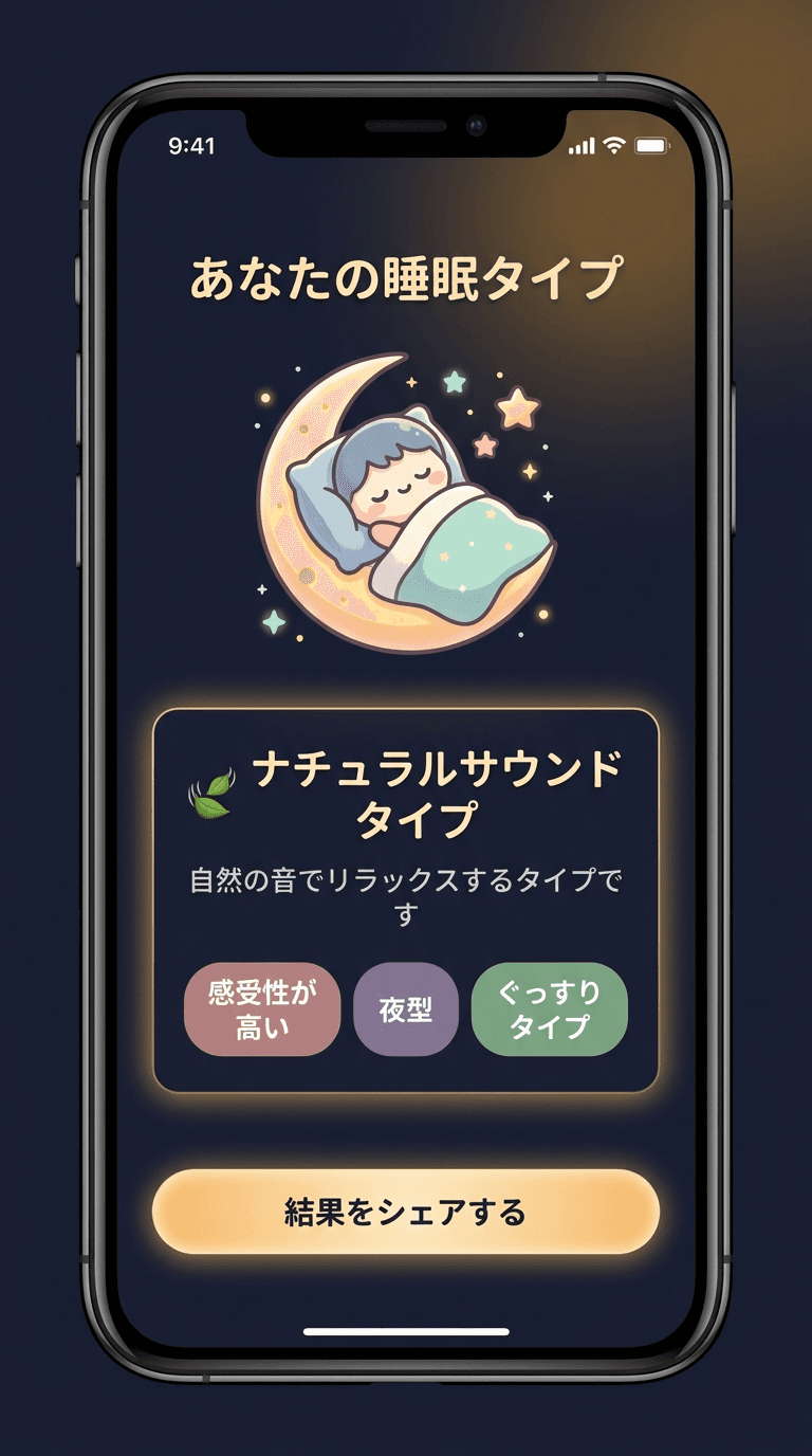 睡眠タイプの診断結果を表示した Sleeme の画面